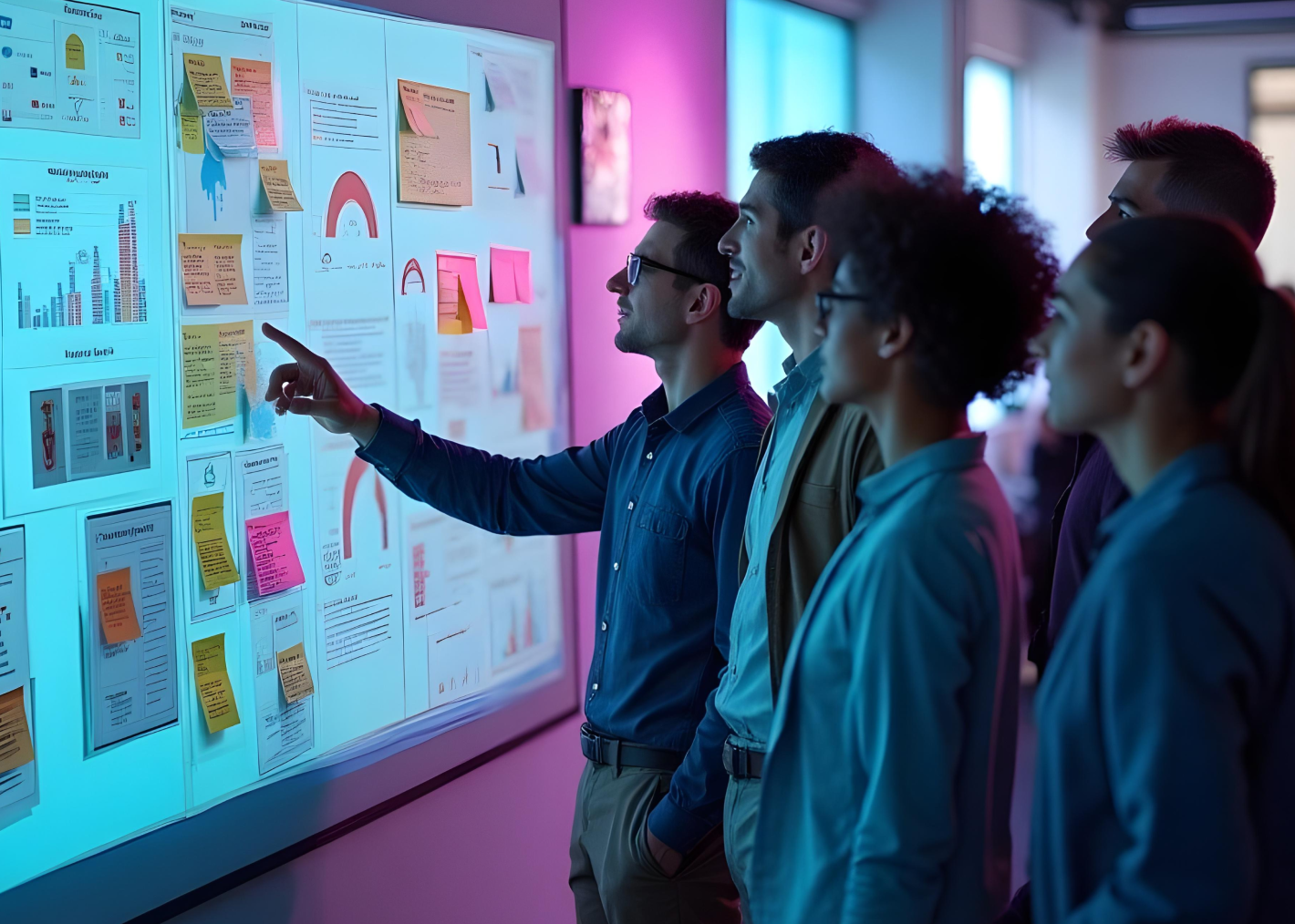 workers collaborating at whiteboard