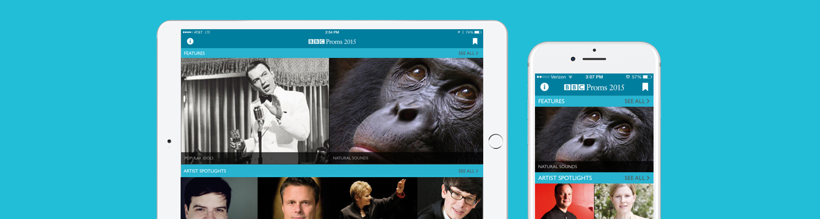 BBC Proms screens on tablet and iPhone